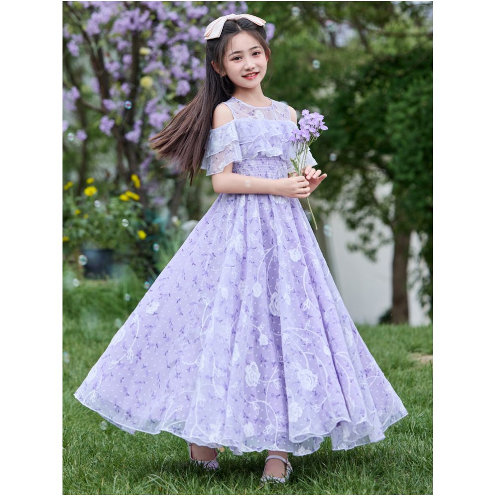 Girls summer 2025 new floral beach dress little girls summer princess dress stylish chiffon long dress image 3