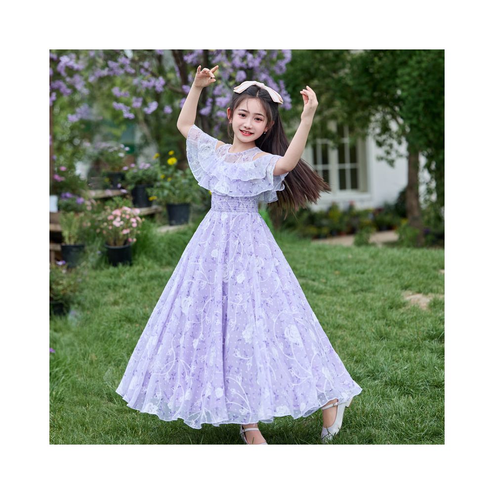 Girls summer 2025 new floral beach dress little girls summer princess dress stylish chiffon long dress