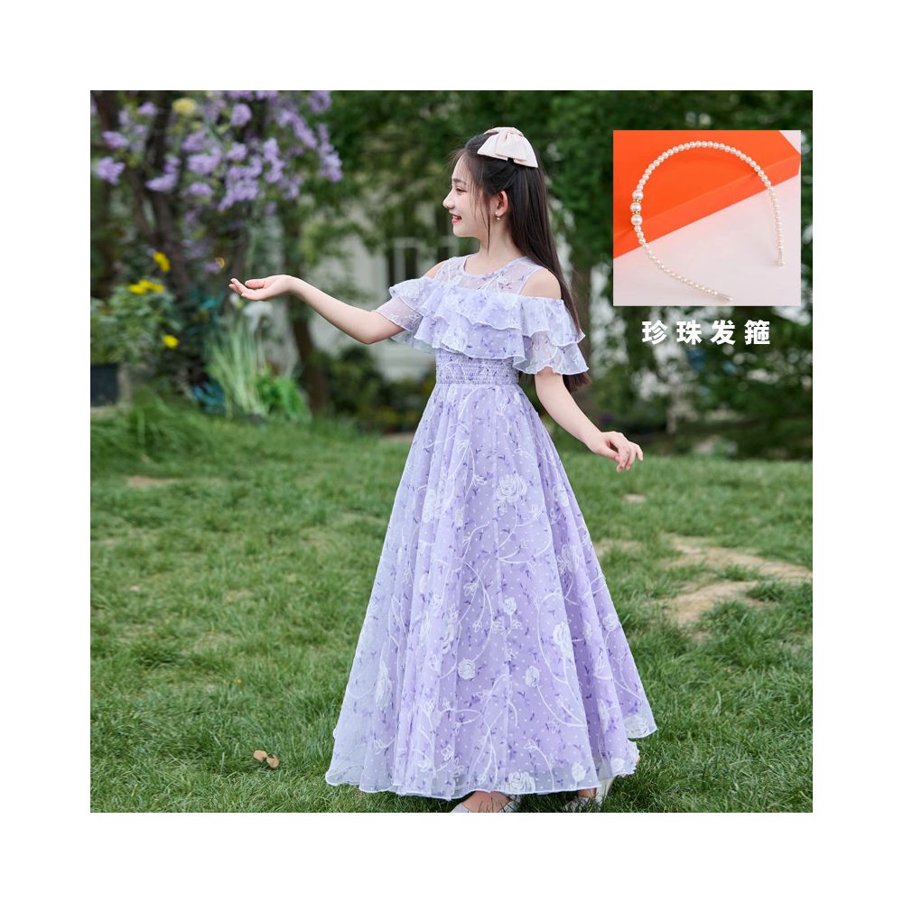 Girls summer 2025 new floral beach dress little girls summer princess dress stylish chiffon long dress