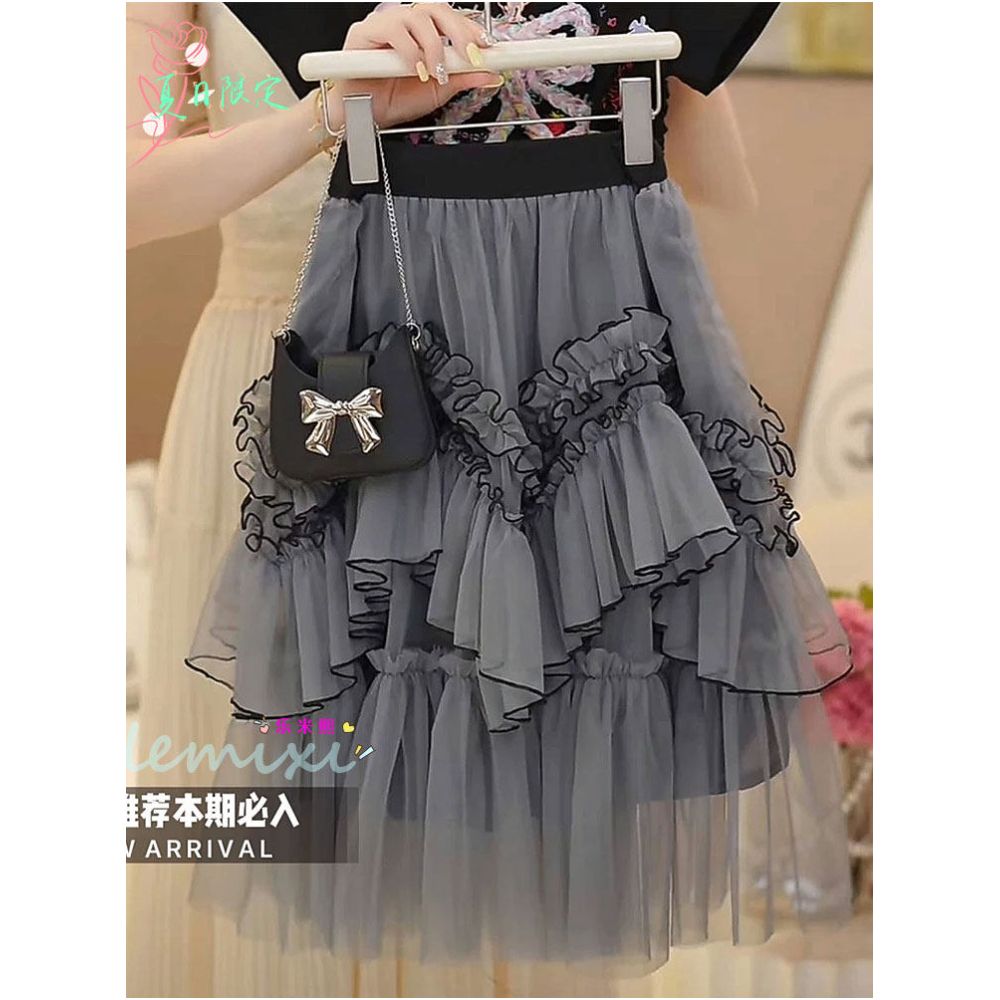 Girls Short sleeved Half skirt Set 2025 Summer Edition Sweet T shirt Bow Cartoon Waist Top Cake Yarn Skirt 8 image 4