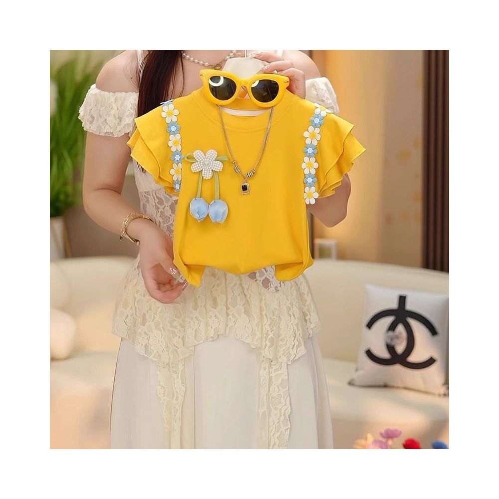 Girls Short sleeved T shirt Set Summer 2025 New Style Children s Stylish Top Summer Dress Girls pleated skirt two piece set image 3