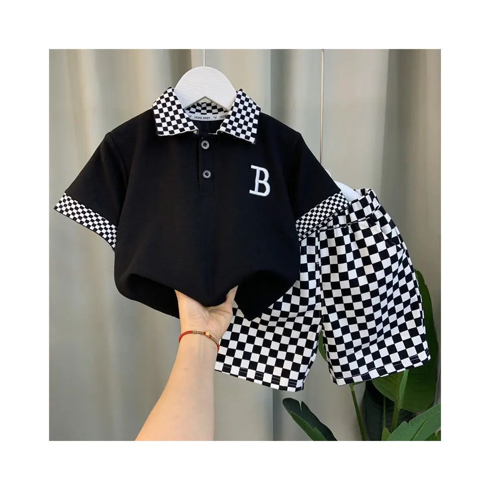 Male New style trendy short sleeved boy and baby summer clothes explosive street clothes fashionable set for children s hooligans