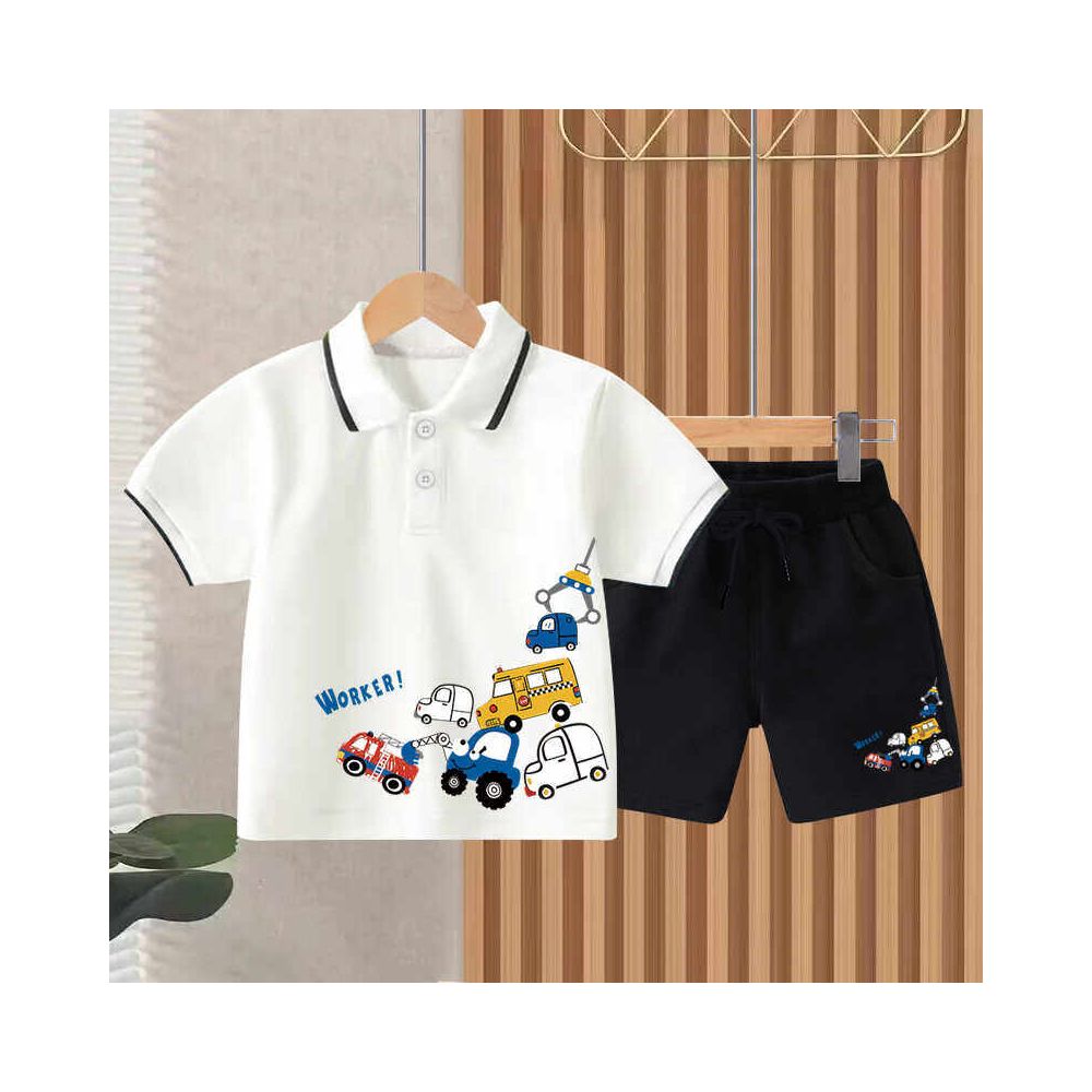 2024 Summer Boys and Baby s Short sleeved Shirt Stylish Casual Shorts Two piece Set Small and Medium sized Children s Collar Clothes Trendy
