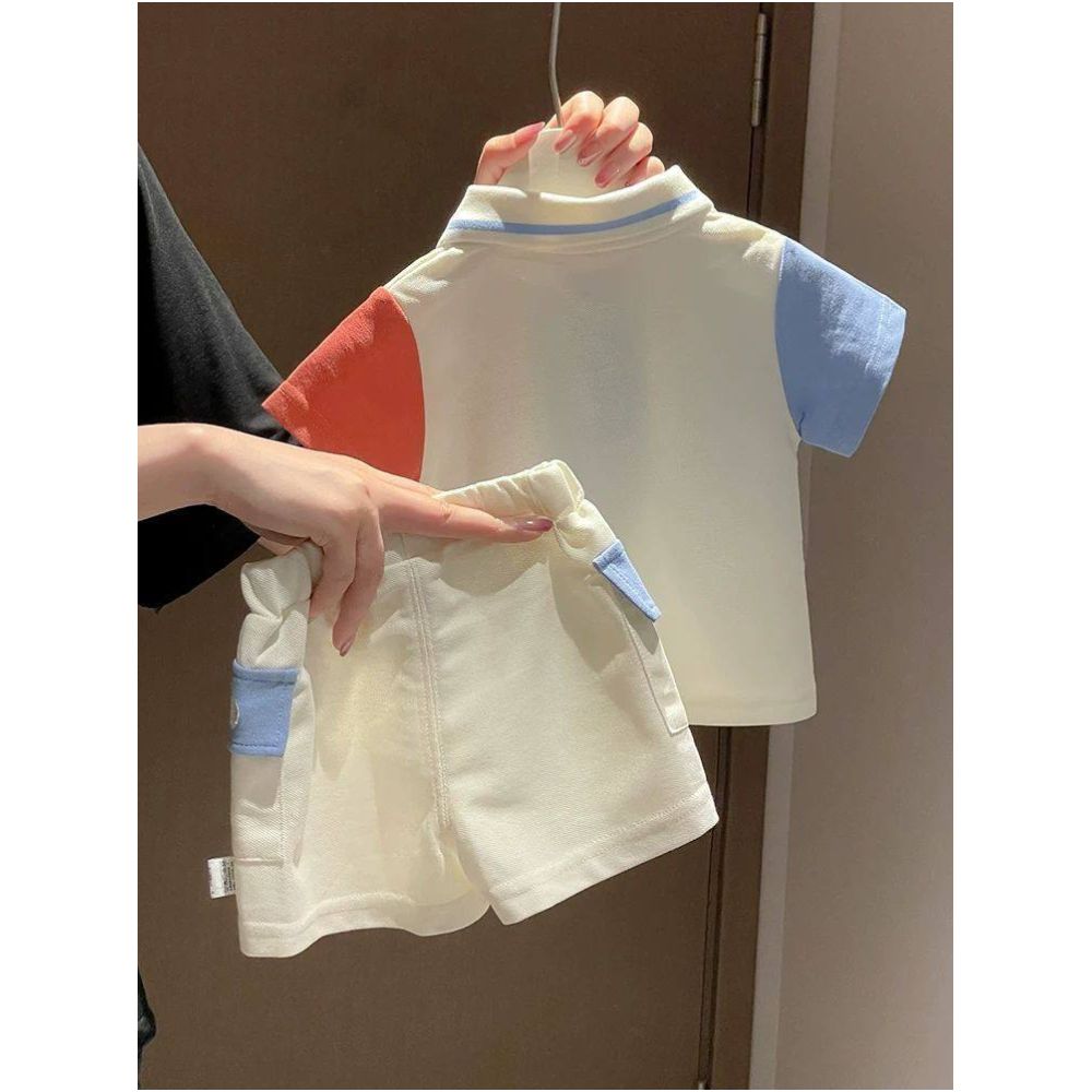 Baby Summer Short Sleeve Set Thin Cute Boys and Girls New Cartoon Embroidered Polo Shirt Shorts Two Piece Set image 1