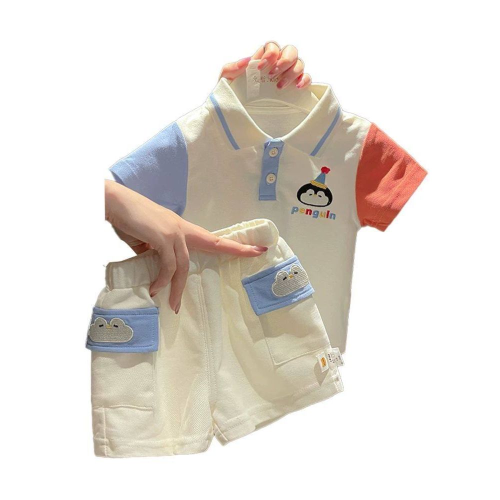 Baby Summer Short Sleeve Set Thin Cute Boys and Girls New Cartoon Embroidered Polo Shirt Shorts Two Piece Set image 4