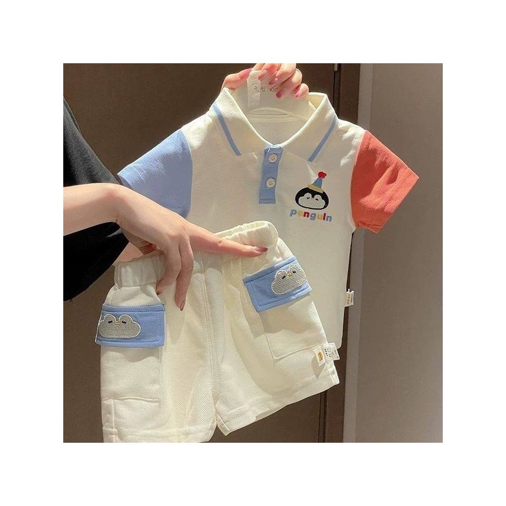 Baby Summer Short Sleeve Set Thin Cute Boys and Girls New Cartoon Embroidered Polo Shirt Shorts Two Piece Set
