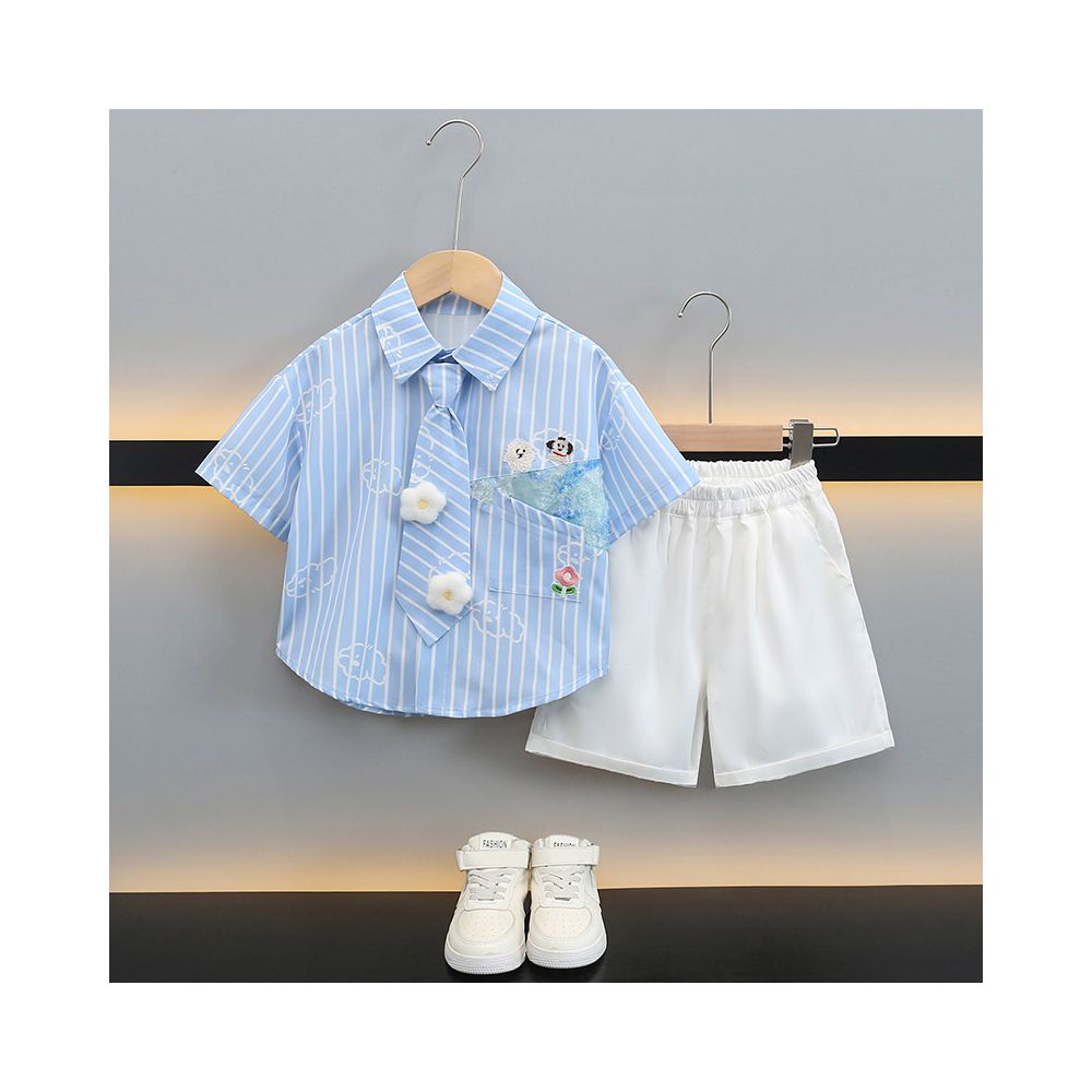 Boys Set Summer Baby Children s Wear Academy Wind Class Dress Performance Dress New Children s Short sleeved Shirt Three piece Set Trendy image 2