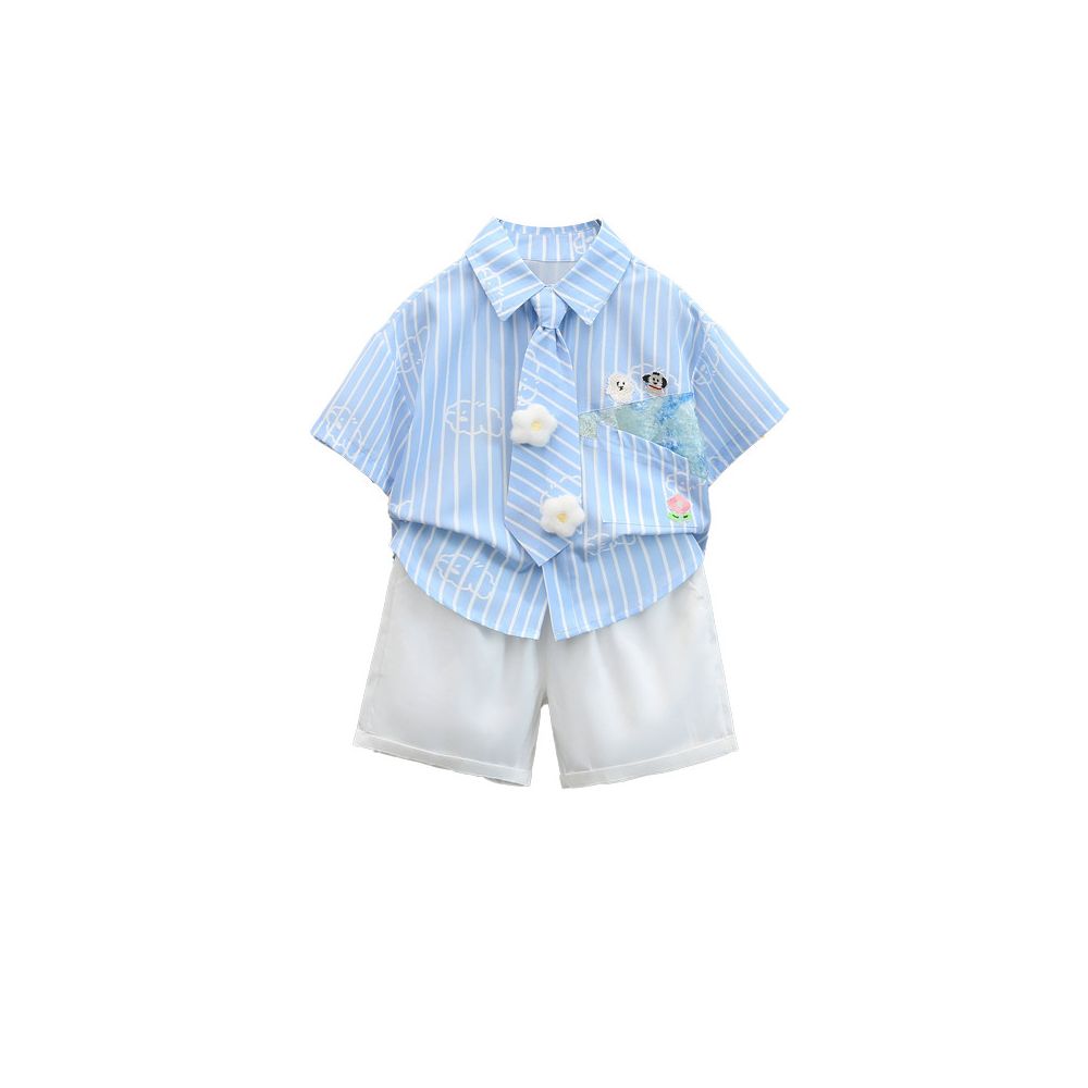 Boys Set Summer Baby Children s Wear Academy Wind Class Dress Performance Dress New Children s Short sleeved Shirt Three piece Set Trendy image 4