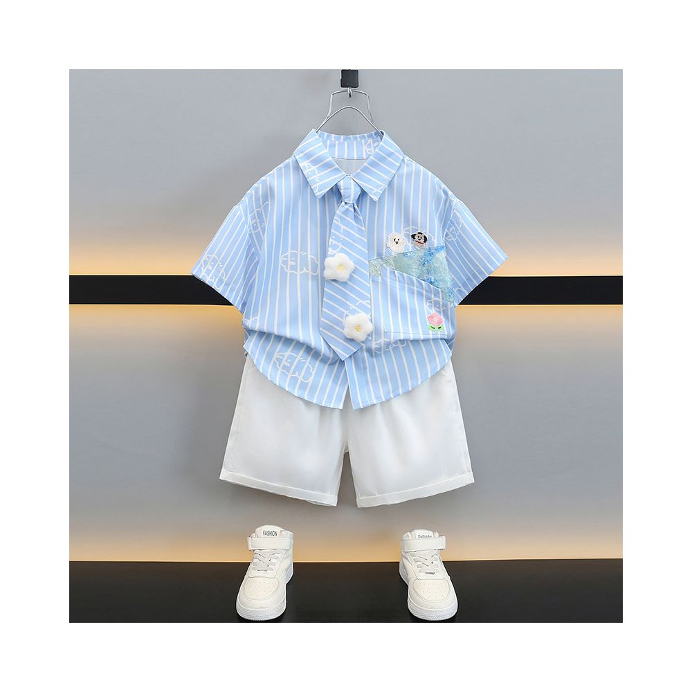 Boys Set Summer Baby Children s Wear Academy Wind Class Dress Performance Dress New Children s Short sleeved Shirt Three piece Set Trendy