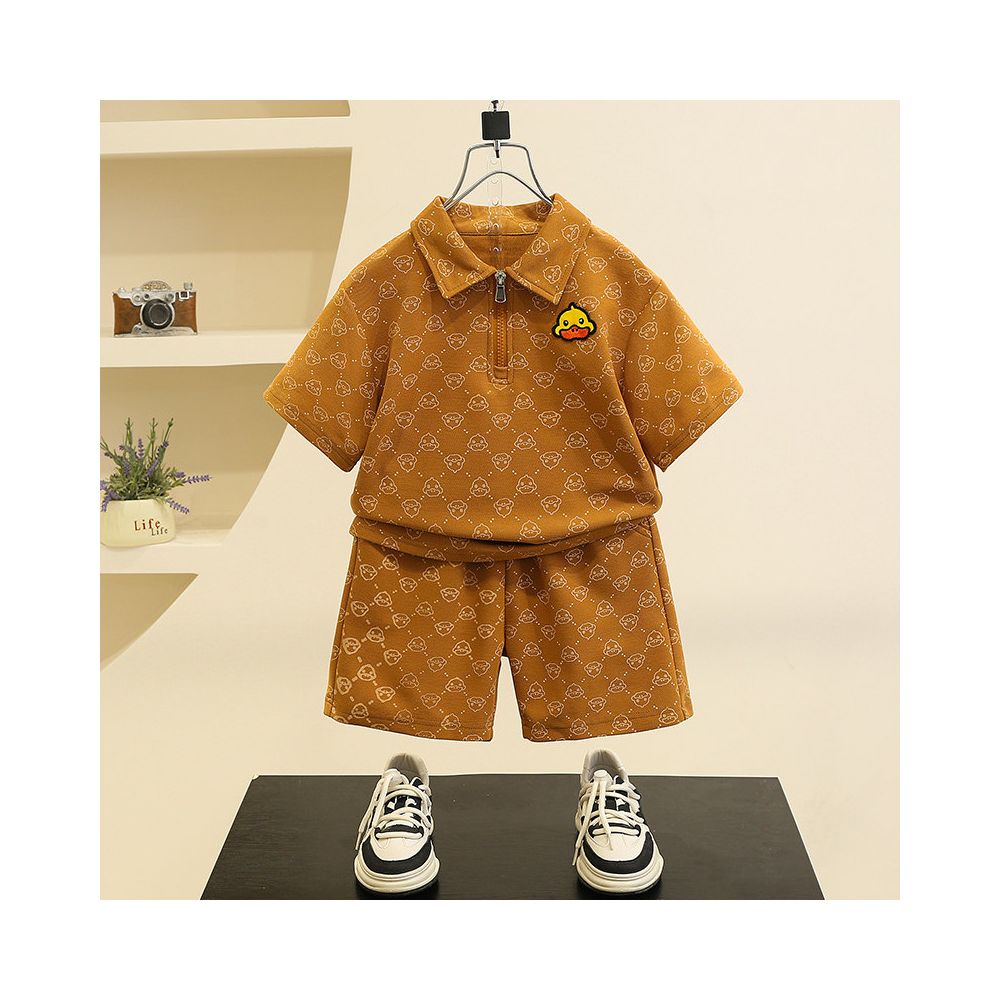 Boys summer set western style children s thin POLO shirt 2025 new fashionable baby short sleeved yellow duck clothes image 2