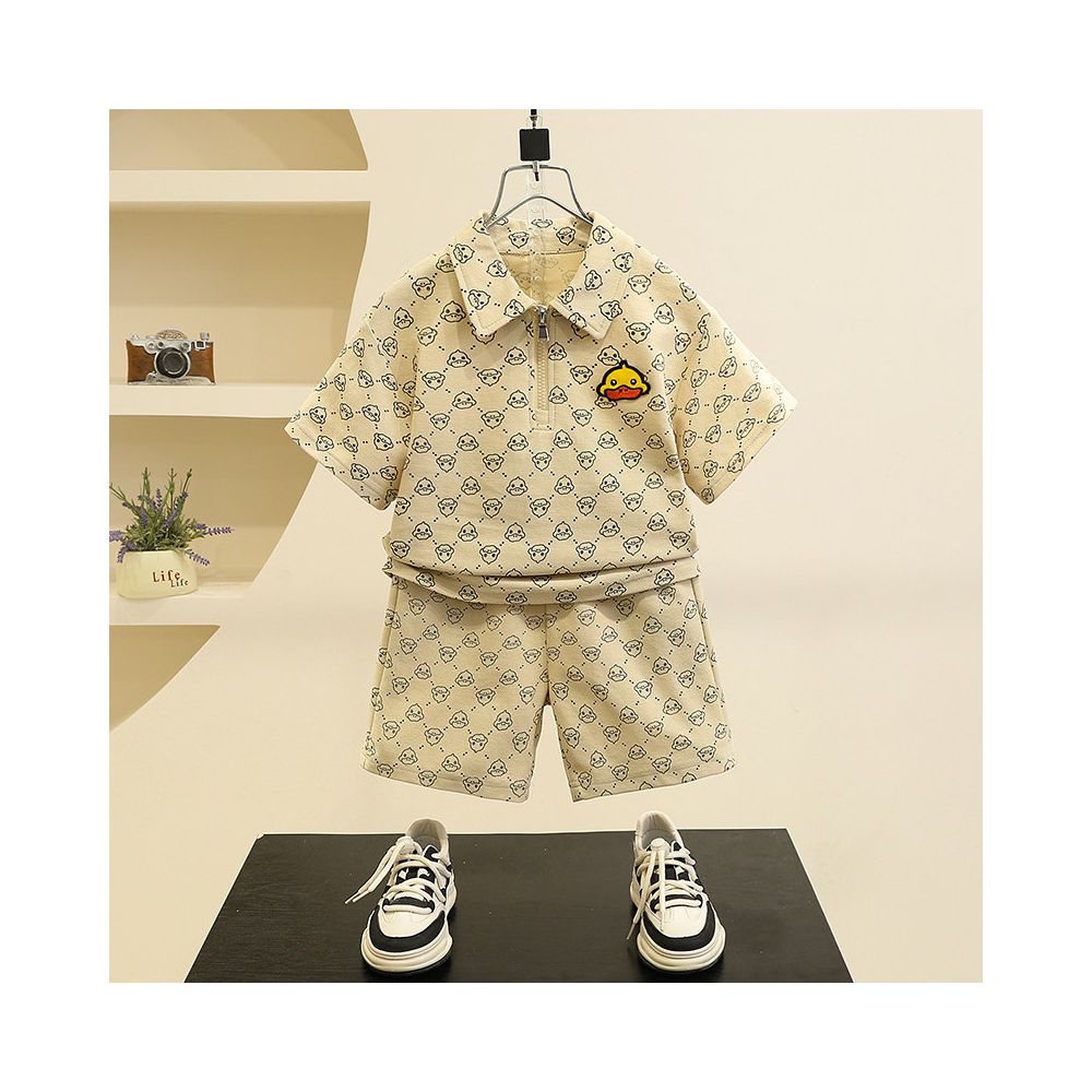 Boys summer set western style children s thin POLO shirt 2025 new fashionable baby short sleeved yellow duck clothes