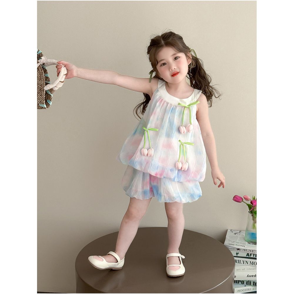 Girls summer set 2025 new style children s super beautiful summer clothes baby summer beautiful shorts two piece set thin image 0