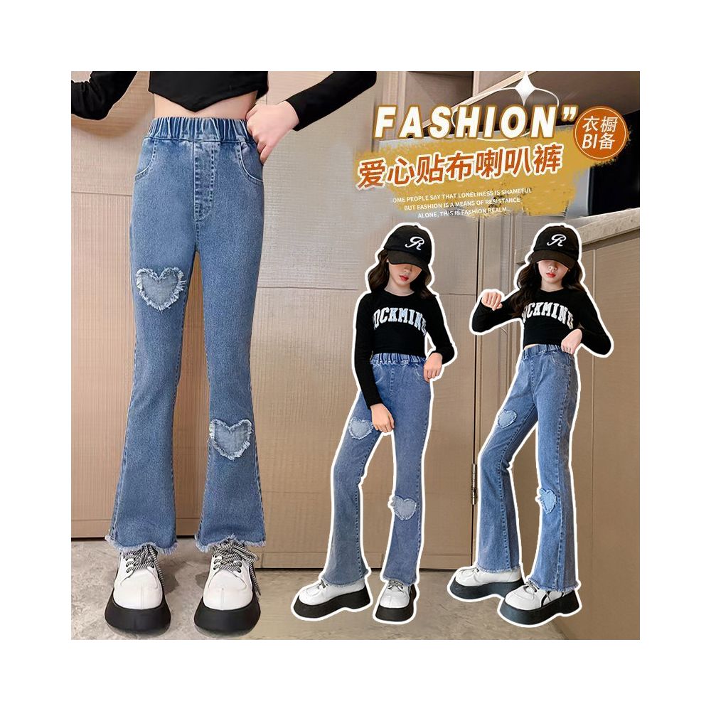 Elastic girls jeans for spring and autumn new styles for medium and large children girls children s fashion baby girls flared pants for autumn image 2