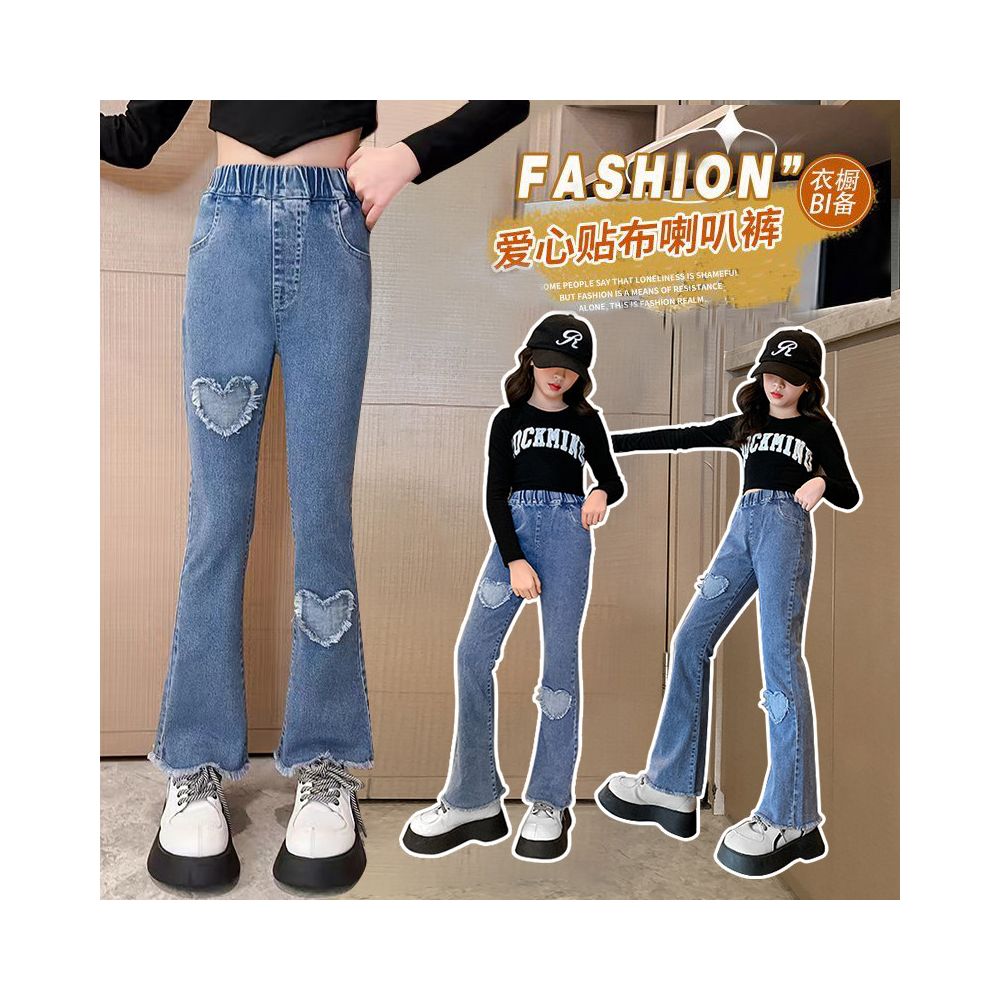 Elastic girls jeans for spring and autumn new styles for medium and large children girls children s fashion baby girls flared pants for autumn image 3