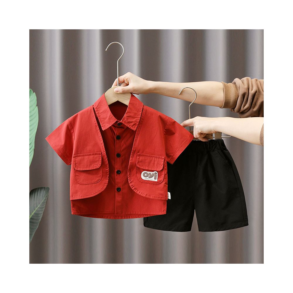 Boys summer clothes children s short sleeved set handsome 1 3 year old baby s summer clothes workwear shirt two piece set image 0