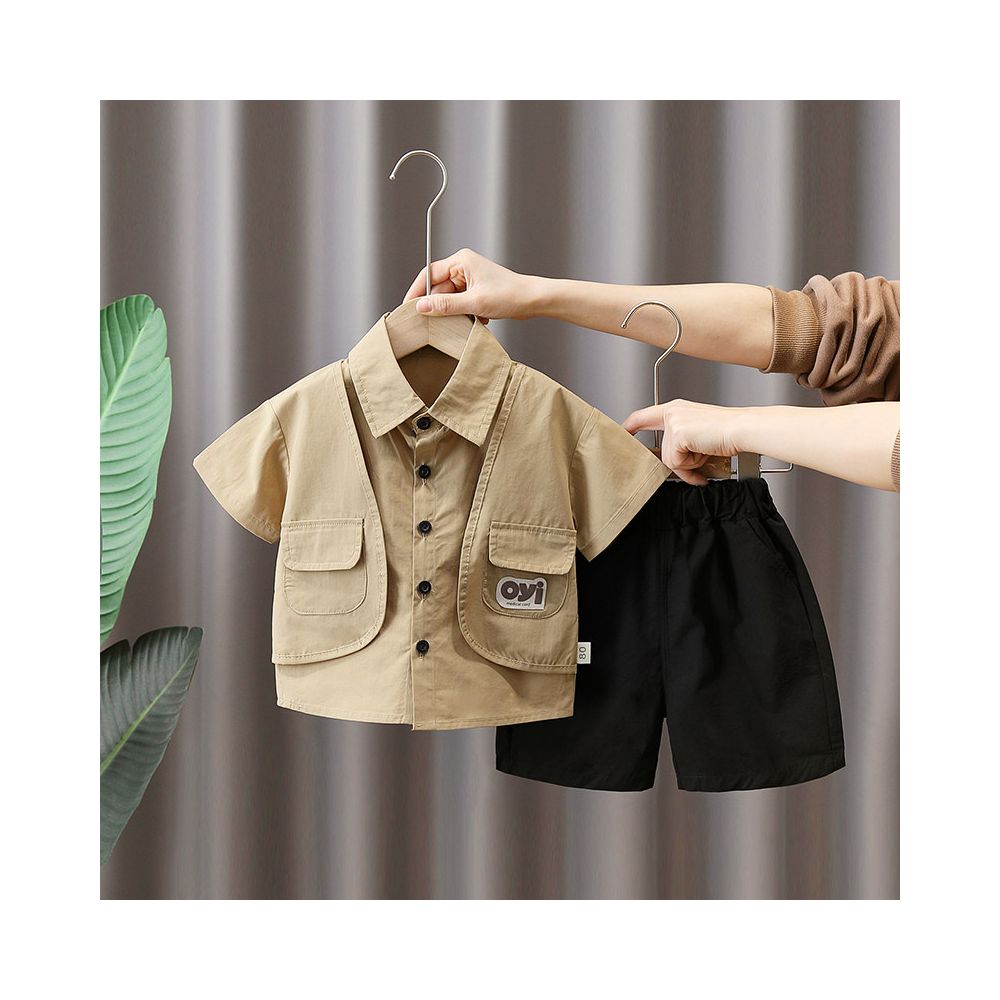 Boys summer clothes children s short sleeved set handsome 1 3 year old baby s summer clothes workwear shirt two piece set image 1