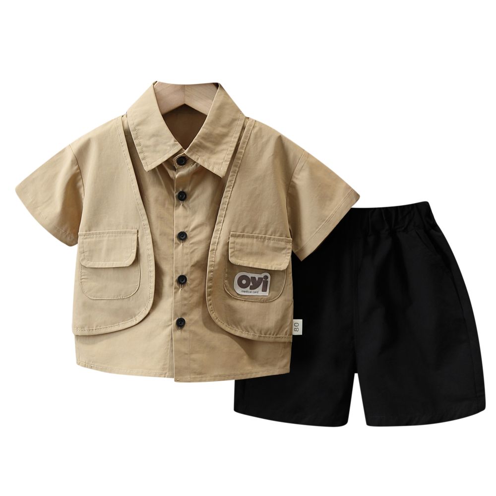 Boys summer clothes children s short sleeved set handsome 1 3 year old baby s summer clothes workwear shirt two piece set image 4