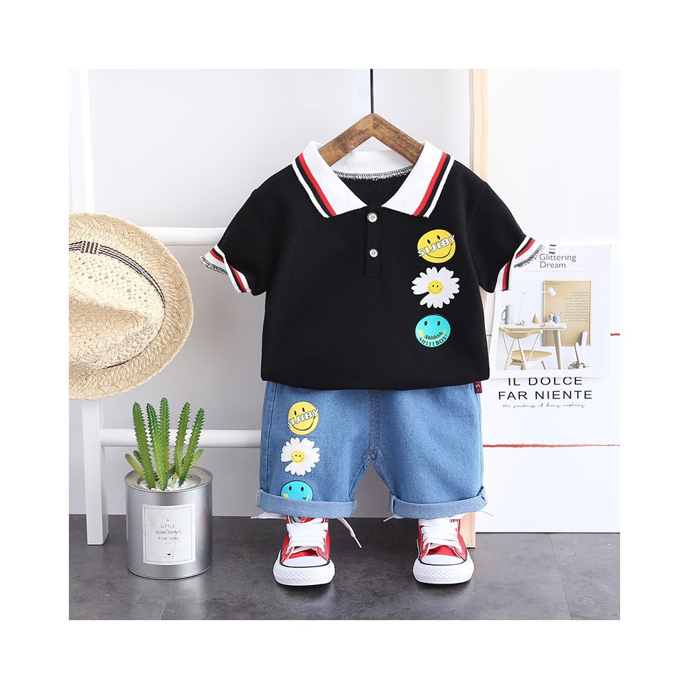 Boys cartoon short sleeved set summer 2020 new item boys baby collar polo shirt children s T shirt two piece set trendy image 0