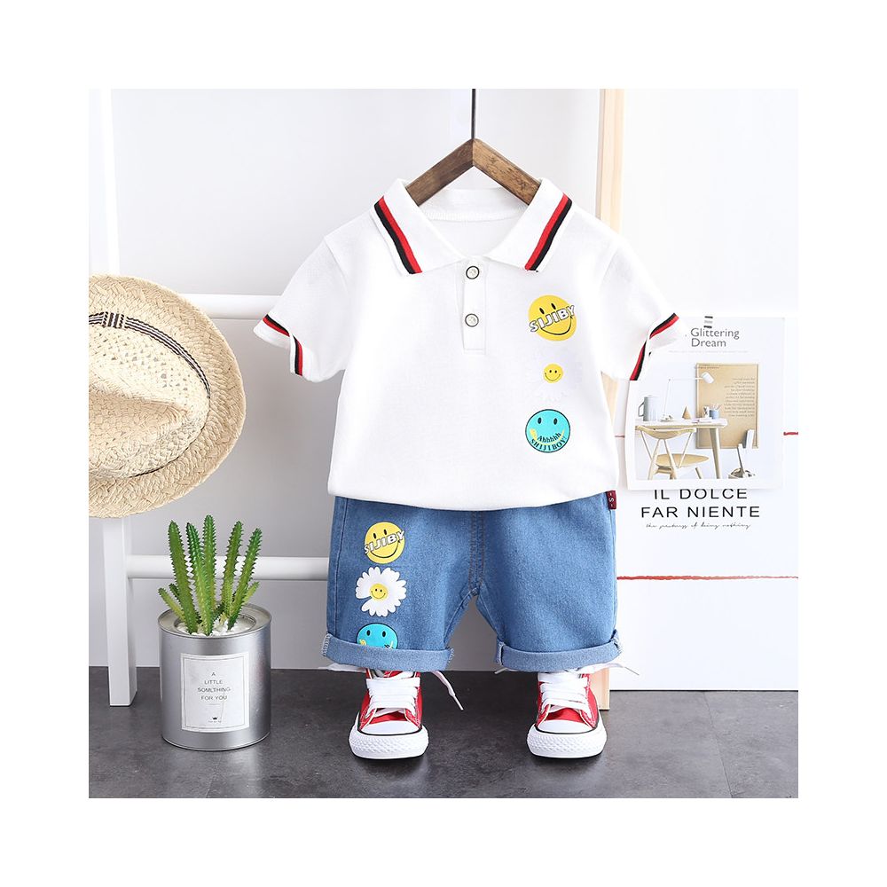 Boys cartoon short sleeved set summer 2020 new item boys baby collar polo shirt children s T shirt two piece set trendy image 1