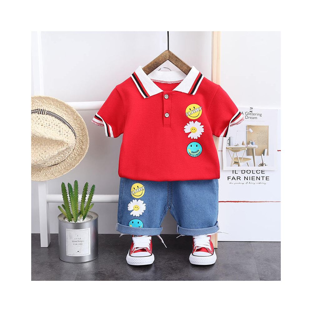 Boys cartoon short sleeved set summer 2020 new item boys baby collar polo shirt children s T shirt two piece set trendy