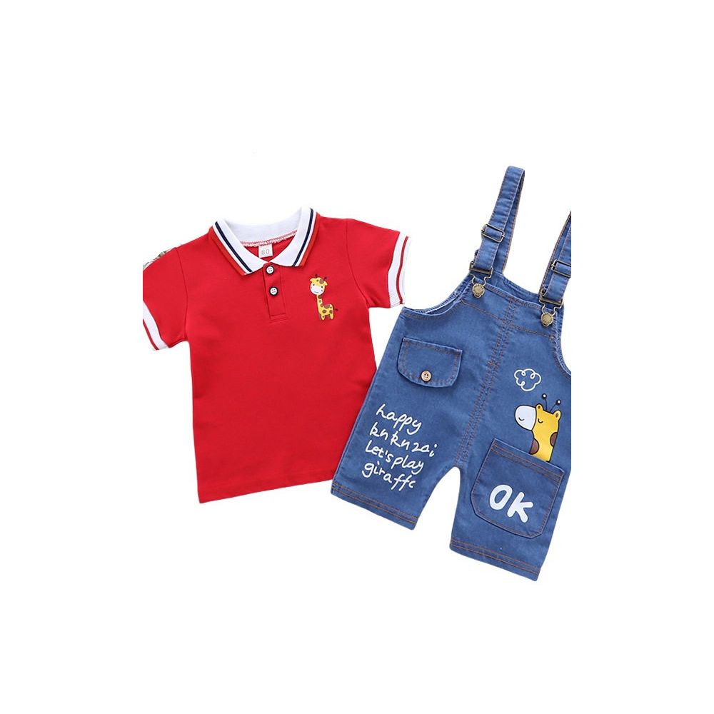 Boys summer outfit cartoon cute short sleeved denim overalls set baby s summer new style stylish thin style baby and children s clothing set image 4