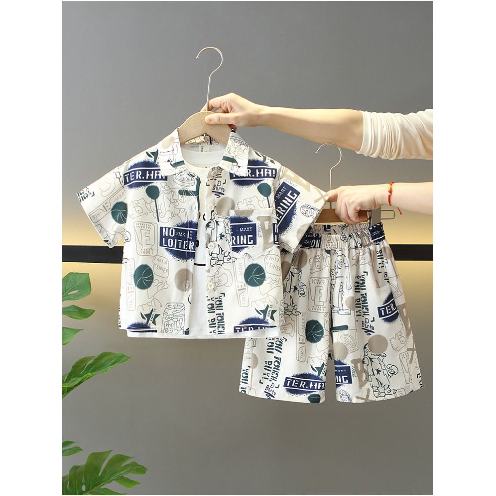 Boys summer short sleeved shirt set 2025 new style cool and stylish children s summer Korean version three piece set trendy image 0