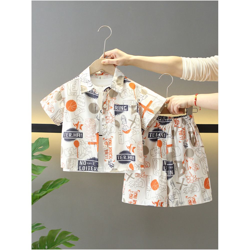 Boys summer short sleeved shirt set 2025 new style cool and stylish children s summer Korean version three piece set trendy image 1