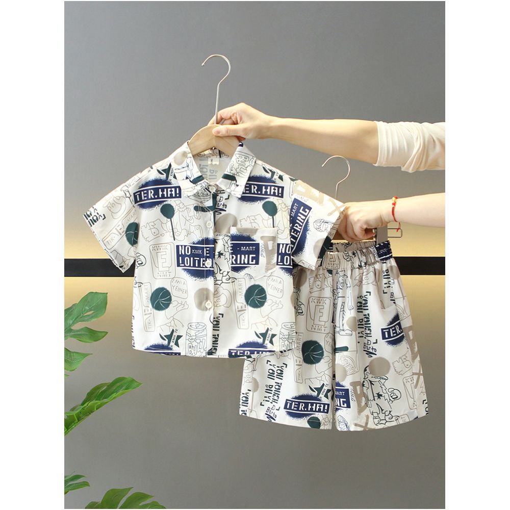 Boys summer short sleeved shirt set 2025 new style cool and stylish children s summer Korean version three piece set trendy image 2