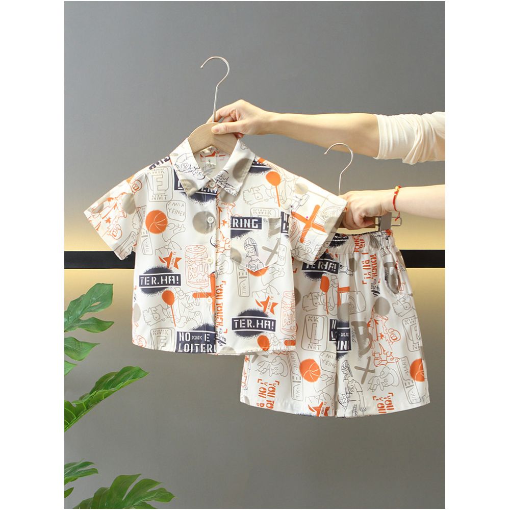 Boys summer short sleeved shirt set 2025 new style cool and stylish children s summer Korean version three piece set trendy image 3