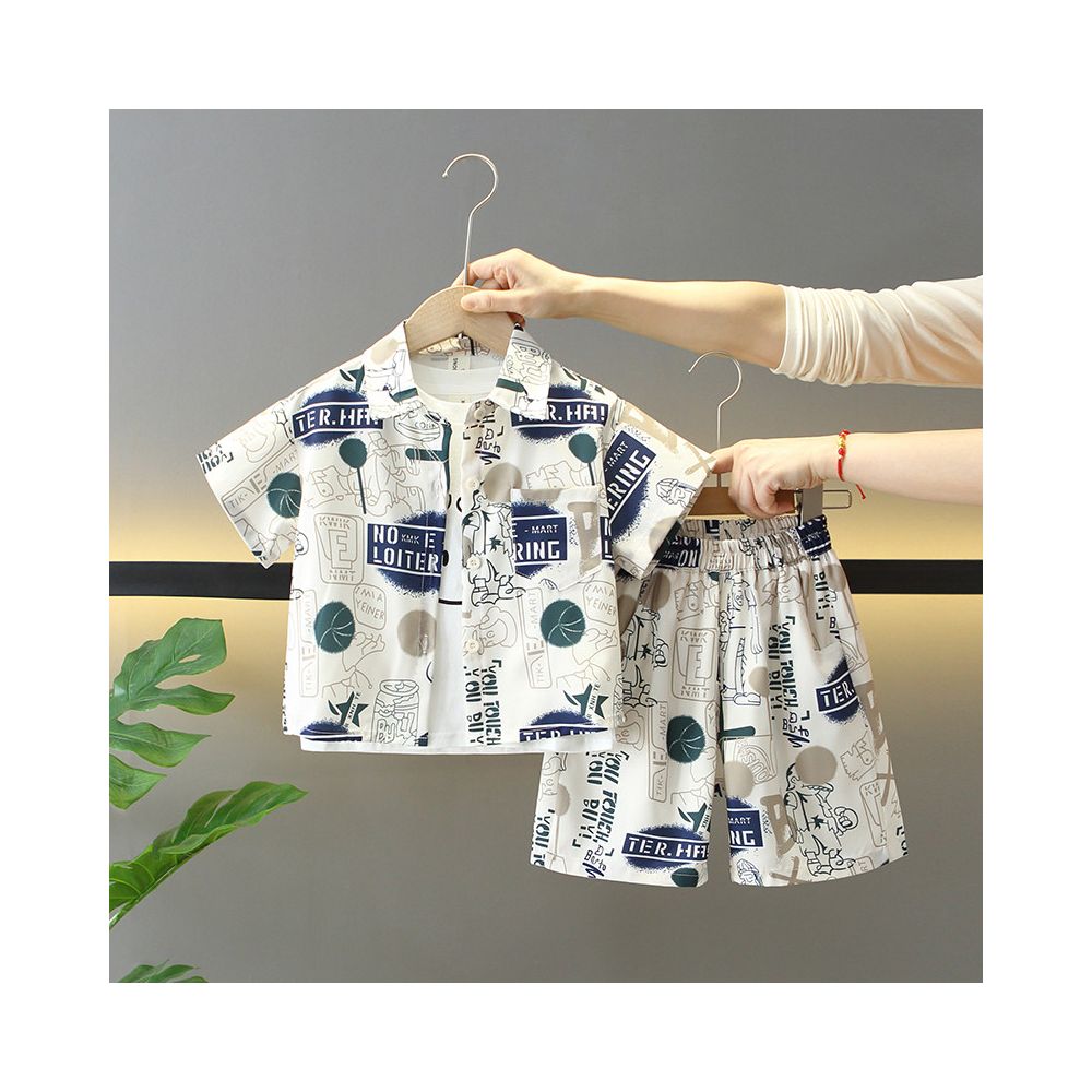 Boys summer short sleeved shirt set 2025 new style cool and stylish children s summer Korean version three piece set trendy