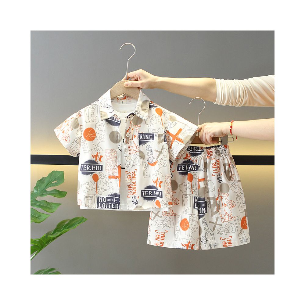 Boys summer short sleeved shirt set 2025 new style cool and stylish children s summer Korean version three piece set trendy