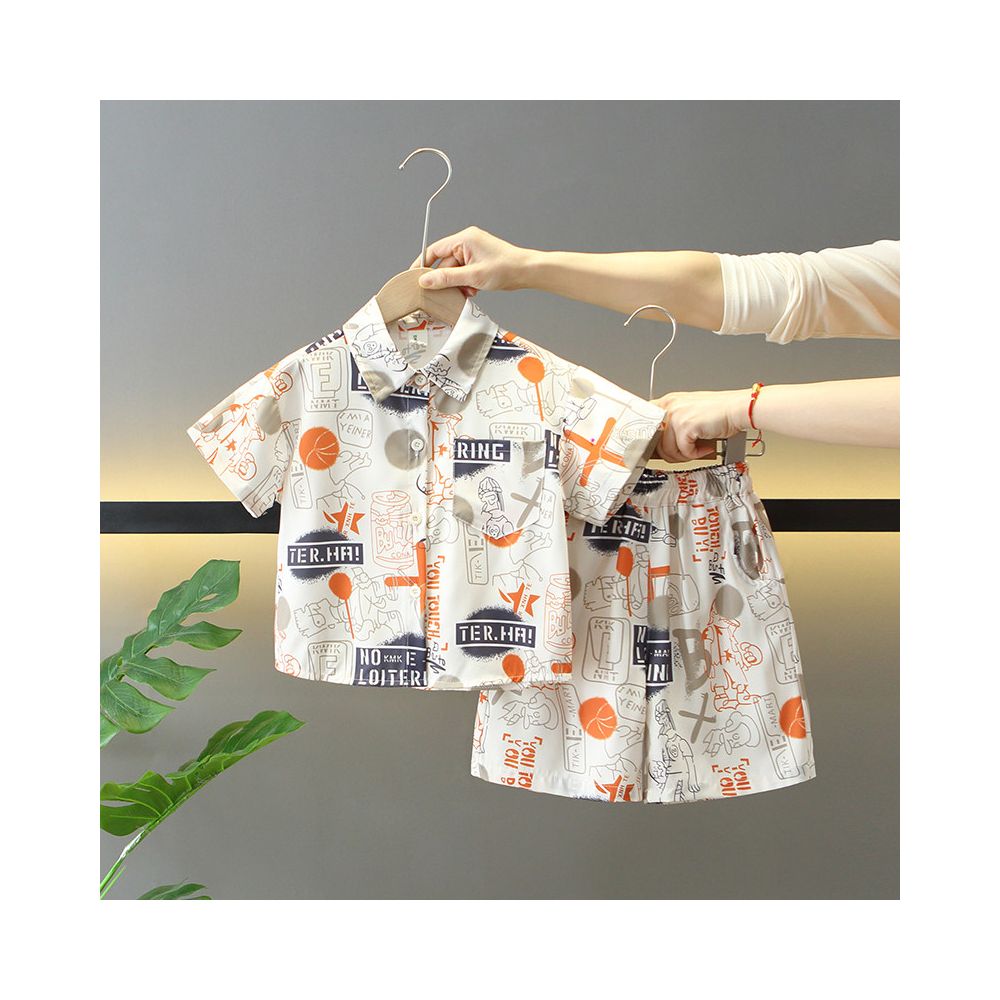Boys summer short sleeved shirt set 2025 new style cool and stylish children s summer Korean version three piece set trendy