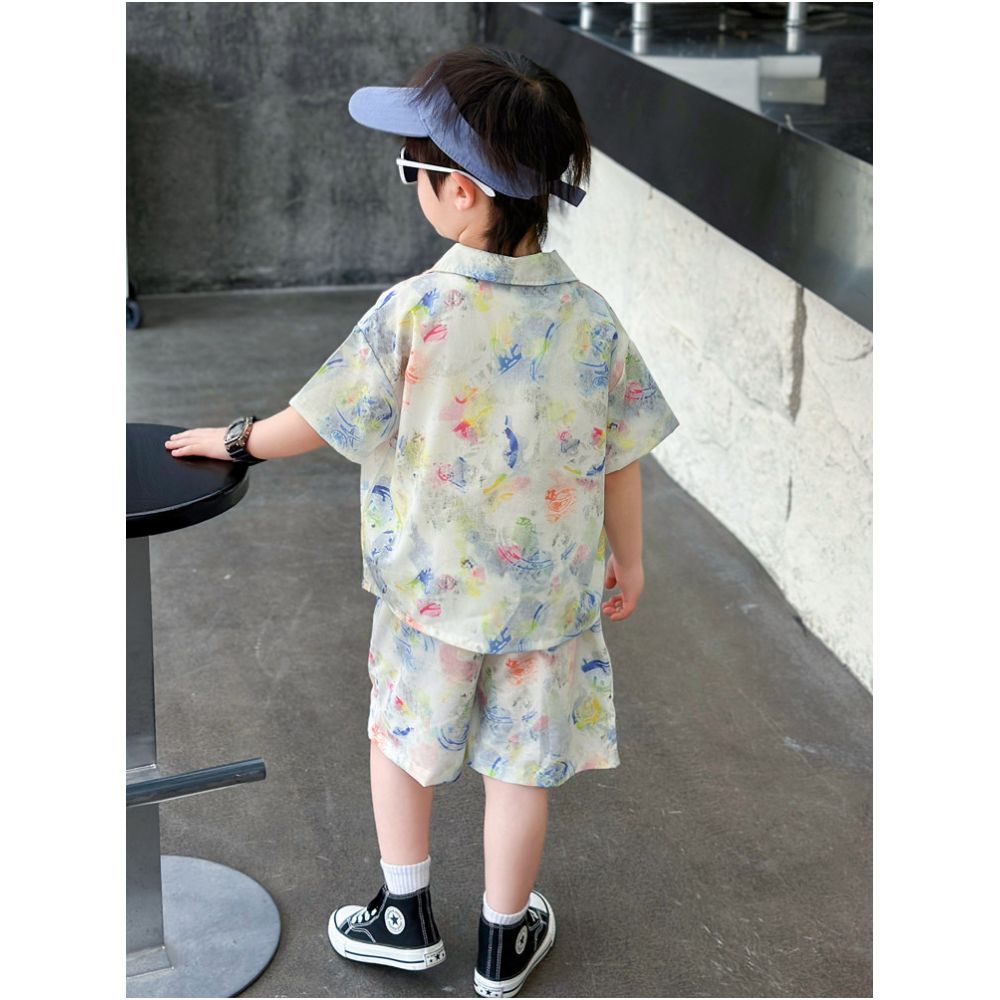 Children s summer short sleeved set boys floral shirt stylish baby summer shorts two piece set 2025 new style image 4