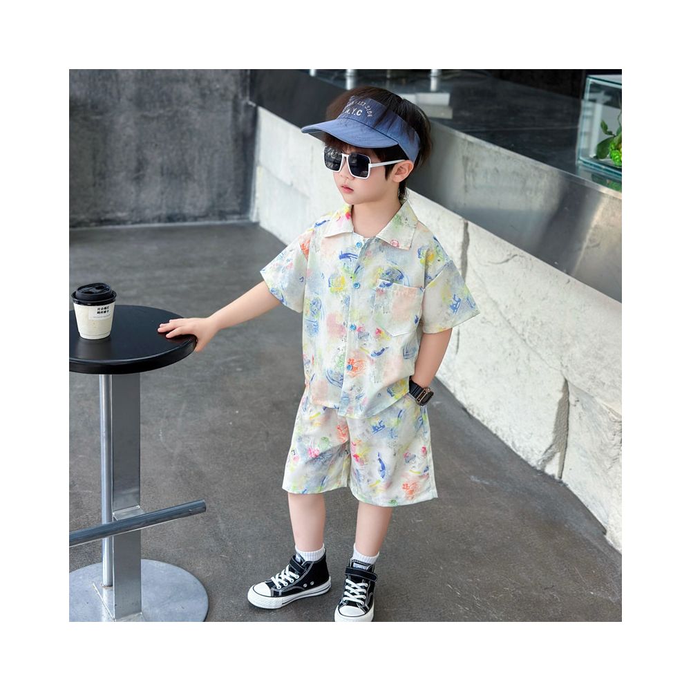 Children s summer short sleeved set boys floral shirt stylish baby summer shorts two piece set 2025 new style