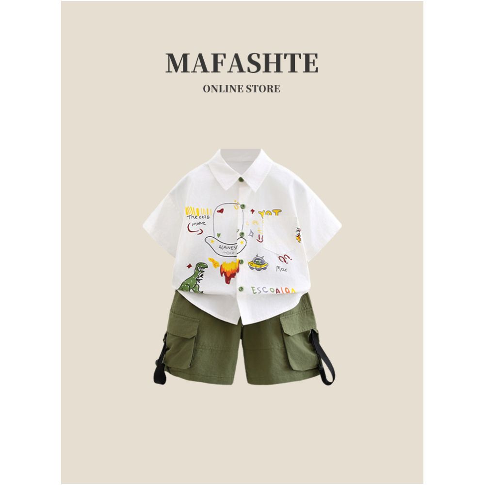 Boys Summer Dress Set 2025 New Children s Short sleeved Shirt Baby Summer Cartoon Shirt Work Pants Set Trendy image 0