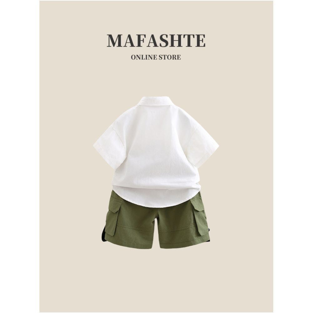 Boys Summer Dress Set 2025 New Children s Short sleeved Shirt Baby Summer Cartoon Shirt Work Pants Set Trendy image 1