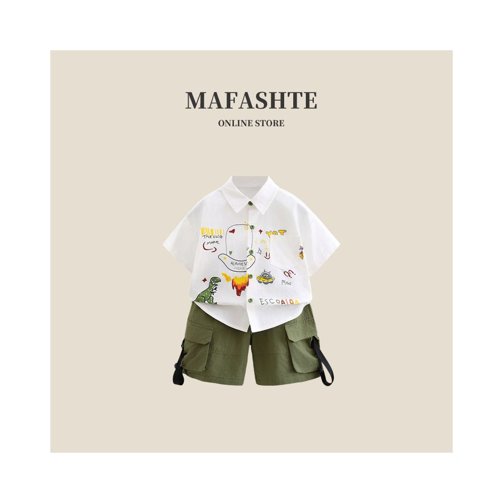Boys Summer Dress Set 2025 New Children s Short sleeved Shirt Baby Summer Cartoon Shirt Work Pants Set Trendy