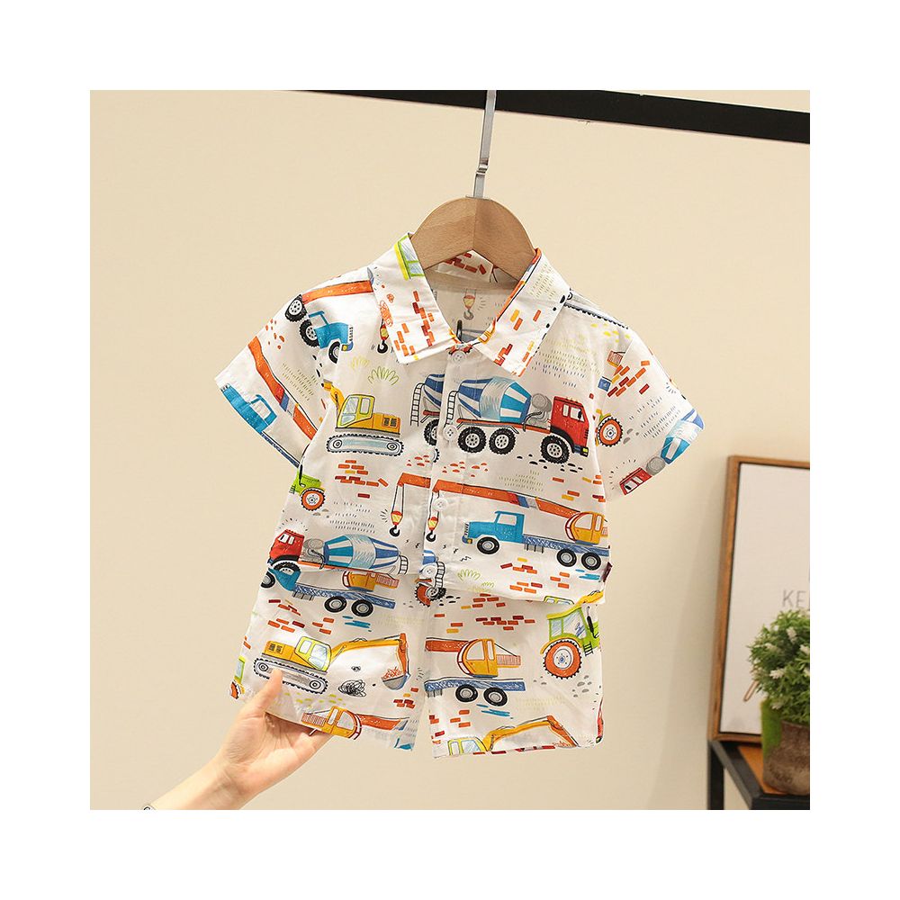 Baby and children s full printed car short sleeved shirt two piece set baby 2025 summer children s casual boys suit trend image 1