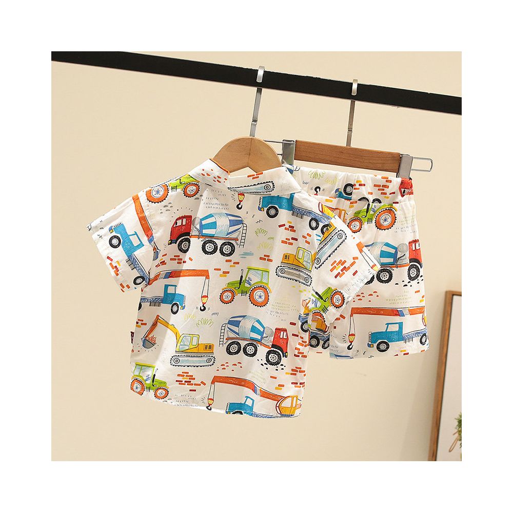 Baby and children s full printed car short sleeved shirt two piece set baby 2025 summer children s casual boys suit trend image 2