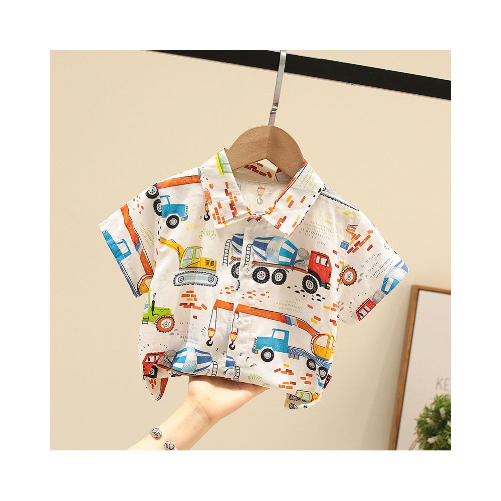 Baby and children s full printed car short sleeved shirt two piece set baby 2025 summer children s casual boys suit trend image 3