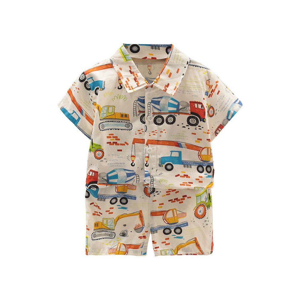 Baby and children s full printed car short sleeved shirt two piece set baby 2025 summer children s casual boys suit trend image 4