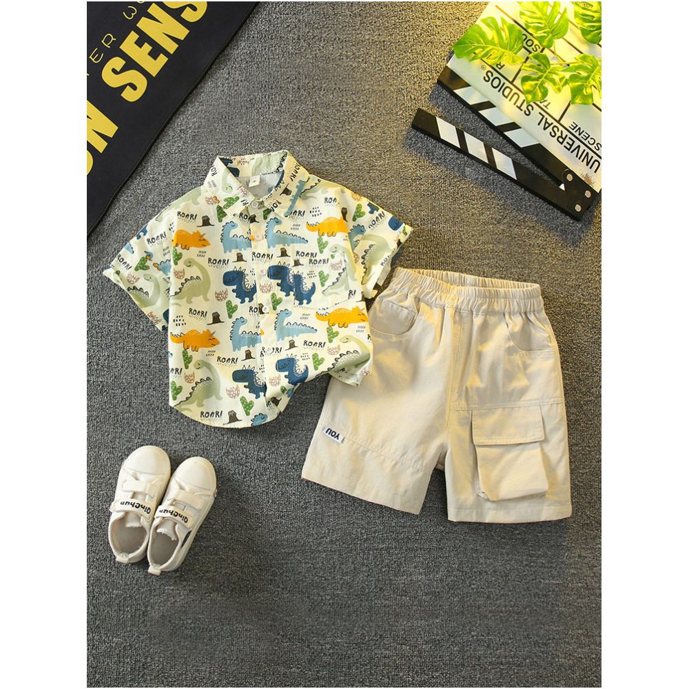 Boys summer outfit set 2025 new stylish baby summer internet famous shirt short sleeved clothes children s cool and handsome children s clothing image 1
