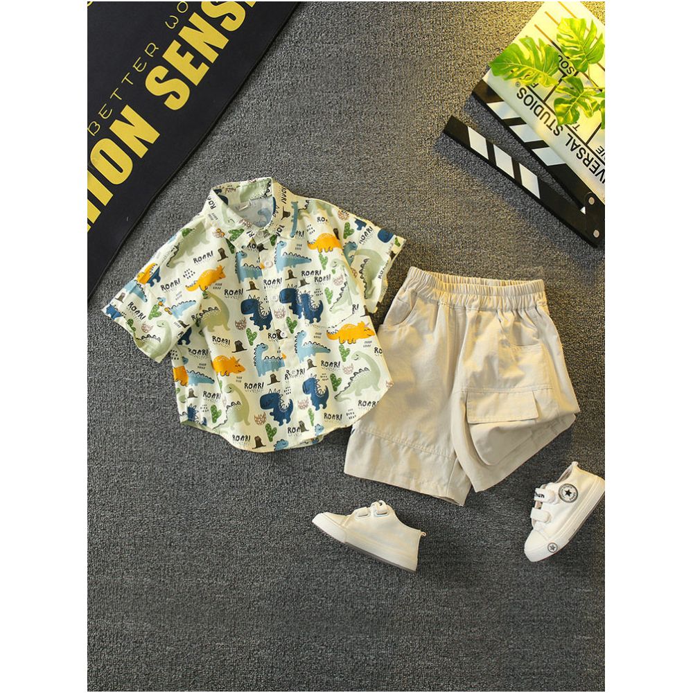 Boys summer outfit set 2025 new stylish baby summer internet famous shirt short sleeved clothes children s cool and handsome children s clothing image 3