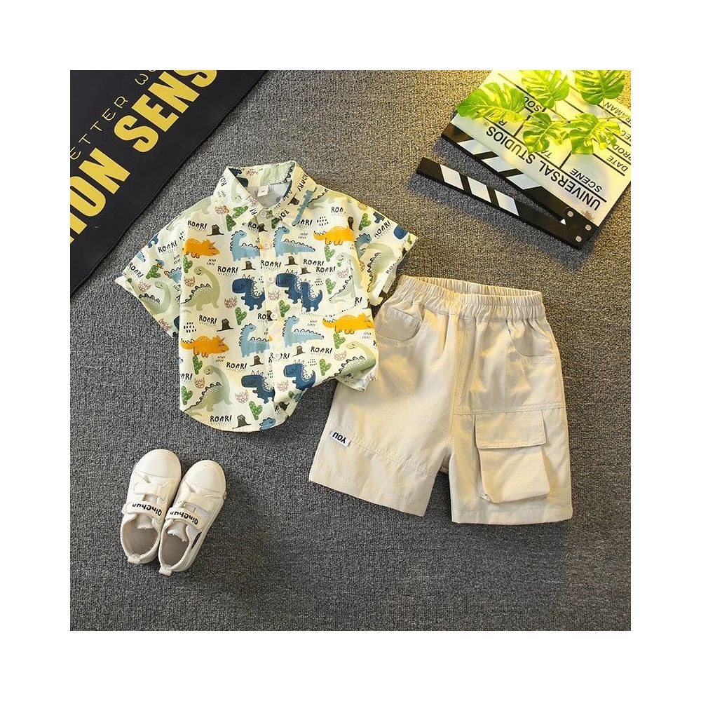 Boys summer outfit set 2025 new stylish baby summer internet famous shirt short sleeved clothes children s cool and handsome children s clothing