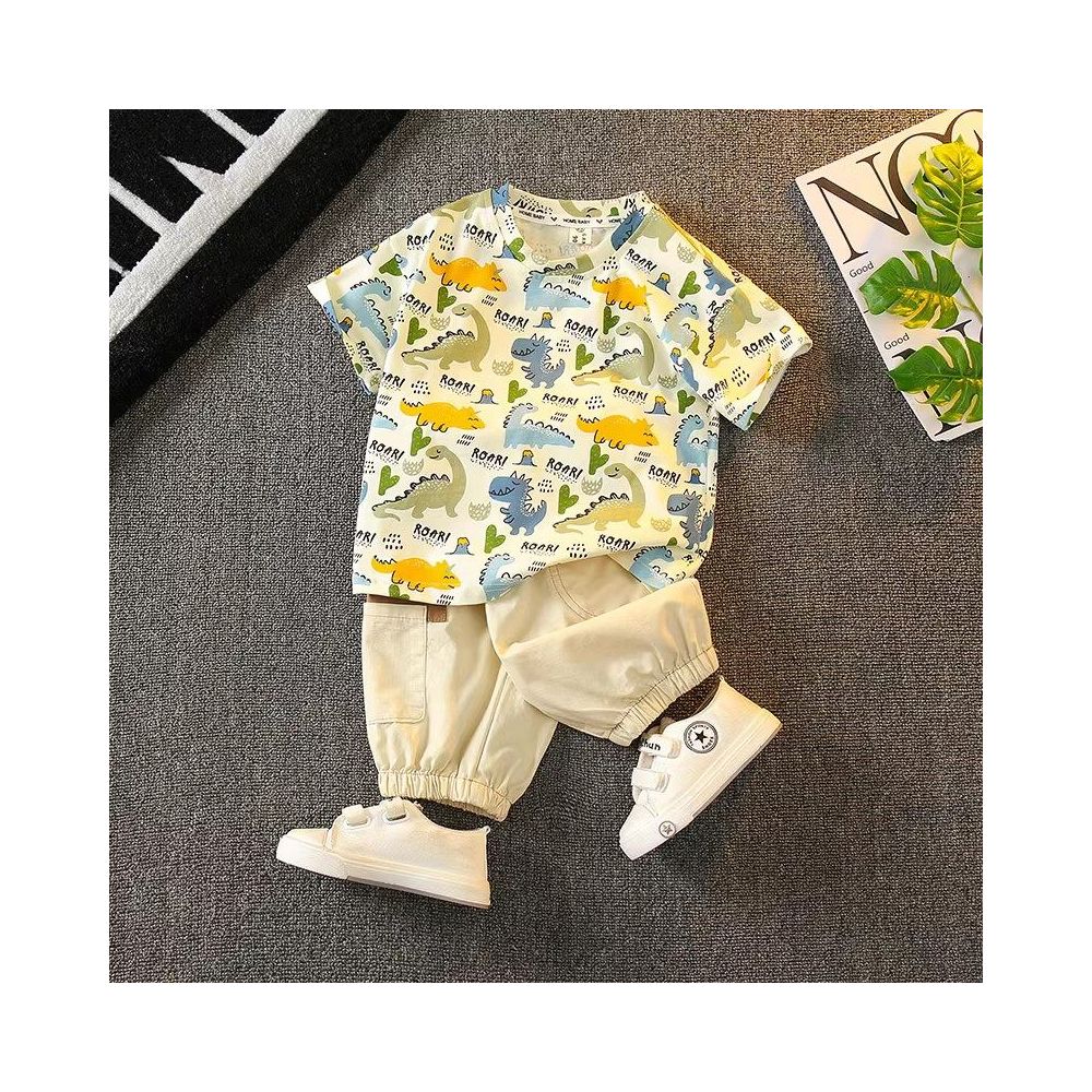 Boys summer outfit set 2025 new stylish baby summer internet famous shirt short sleeved clothes children s cool and handsome children s clothing