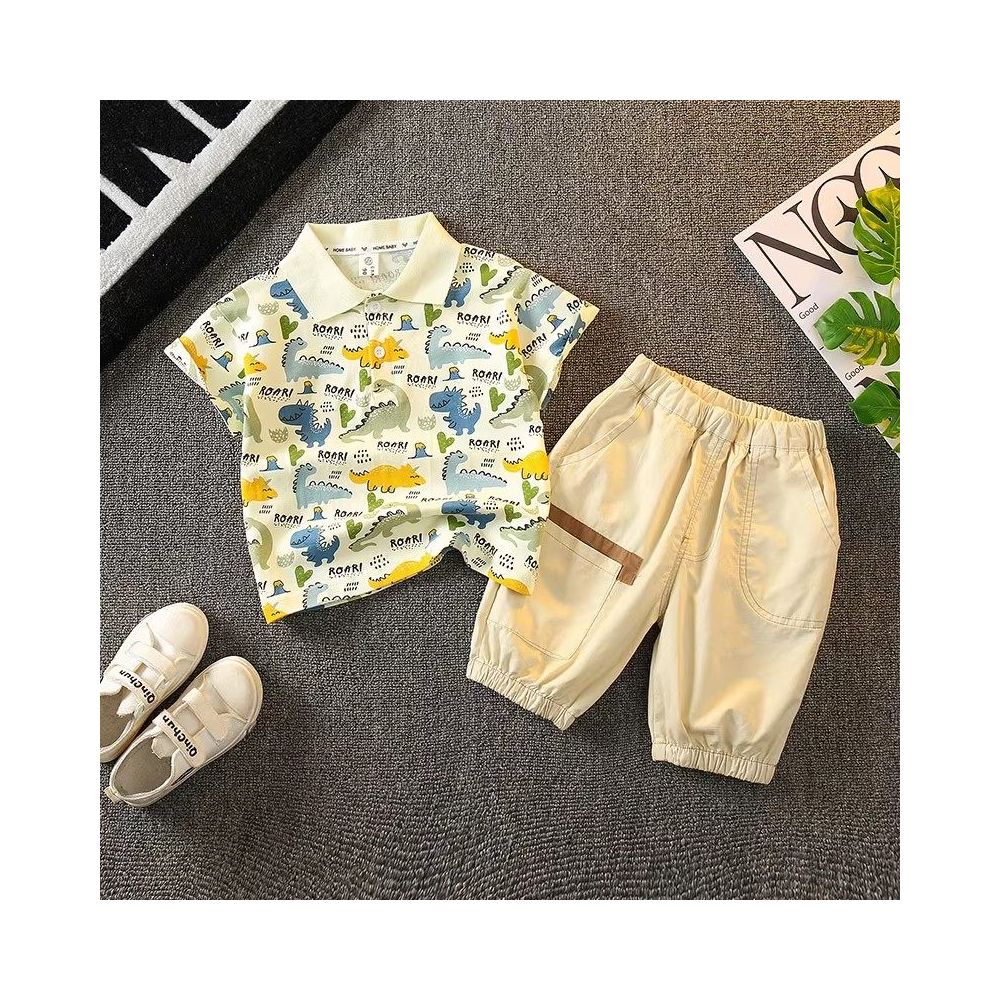 Boys summer outfit set 2025 new stylish baby summer internet famous shirt short sleeved clothes children s cool and handsome children s clothing