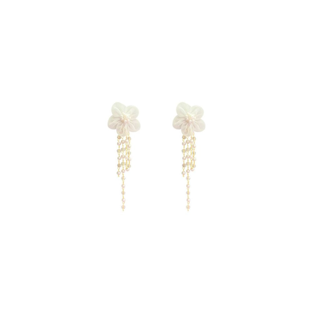 Long tassel pearl flower earrings for women 2024 new explosive style high end and elegant sweet earrings earrings for women image 4