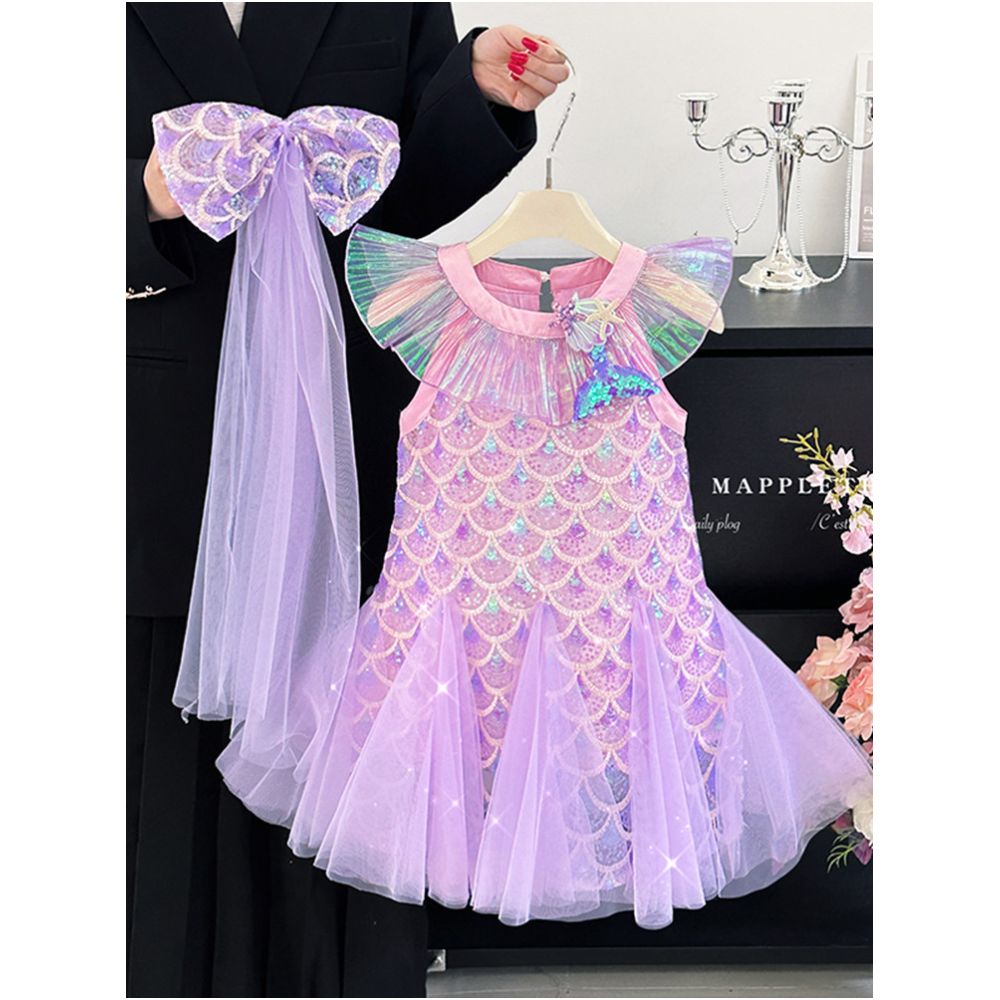 Girls dress summer new 2025 Korean version girls baby mermaid girl sequin fish tail skirt yarn skirt princess skirt image 3