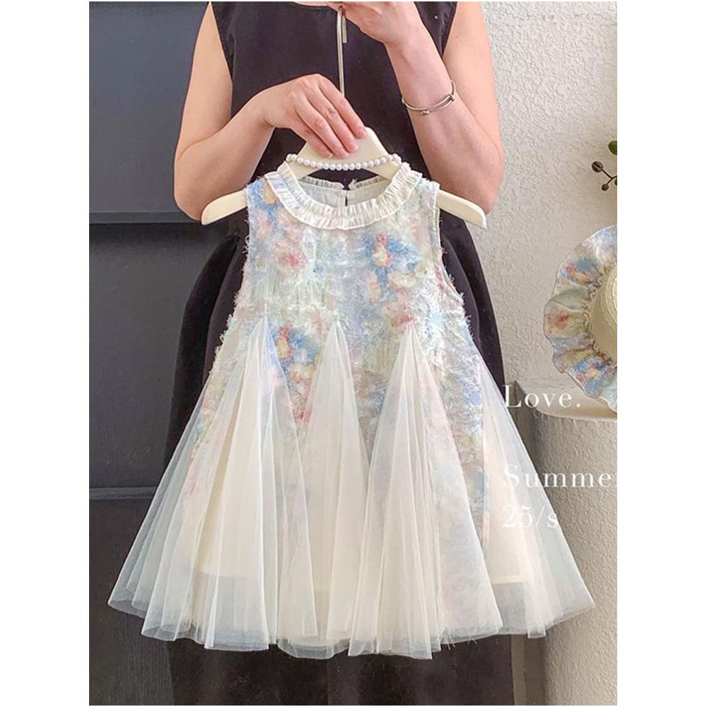 Girls summer dress high end color sequin sleeveless princess dress western style patchwork mesh dress vest skirt image 0
