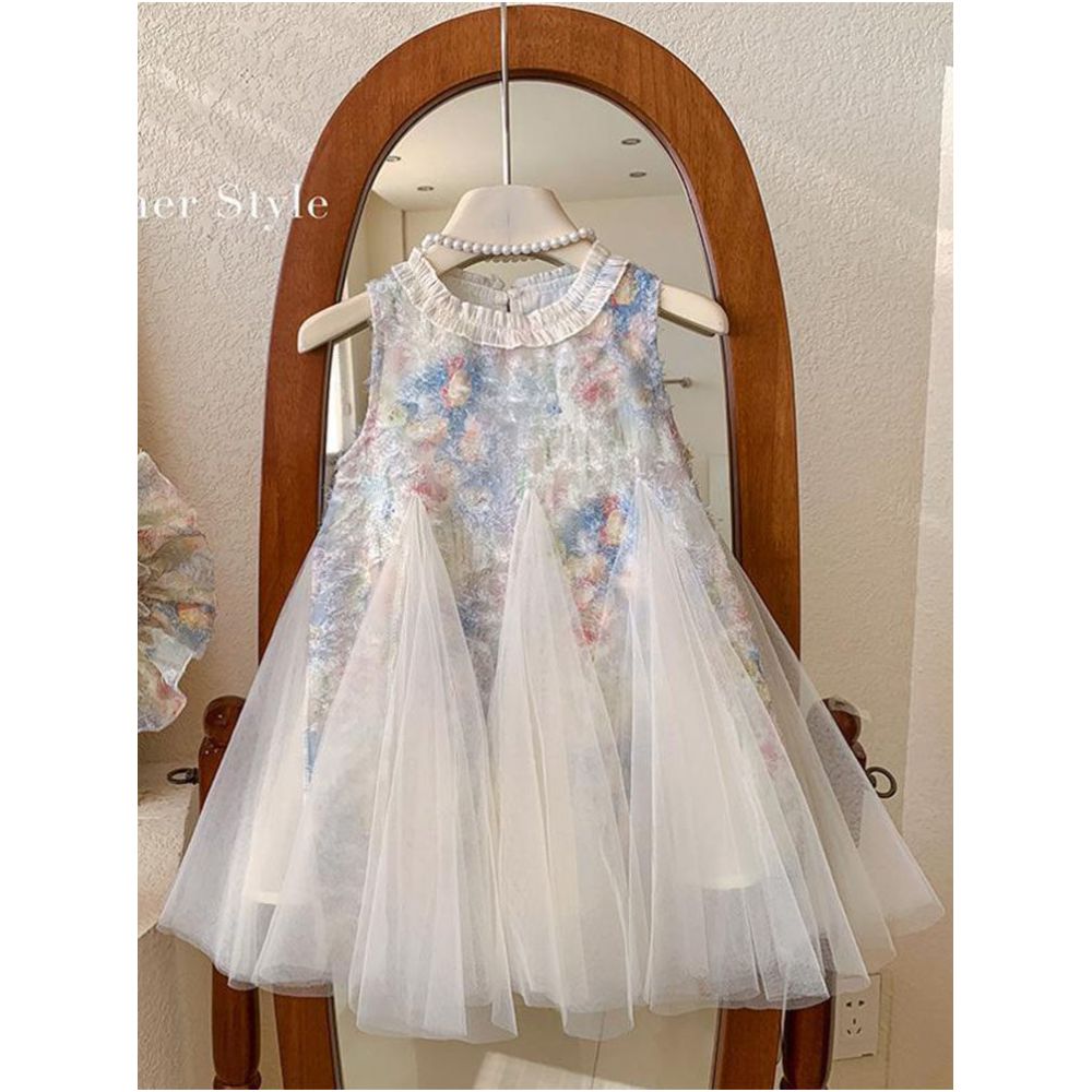 Girls summer dress high end color sequin sleeveless princess dress western style patchwork mesh dress vest skirt image 1